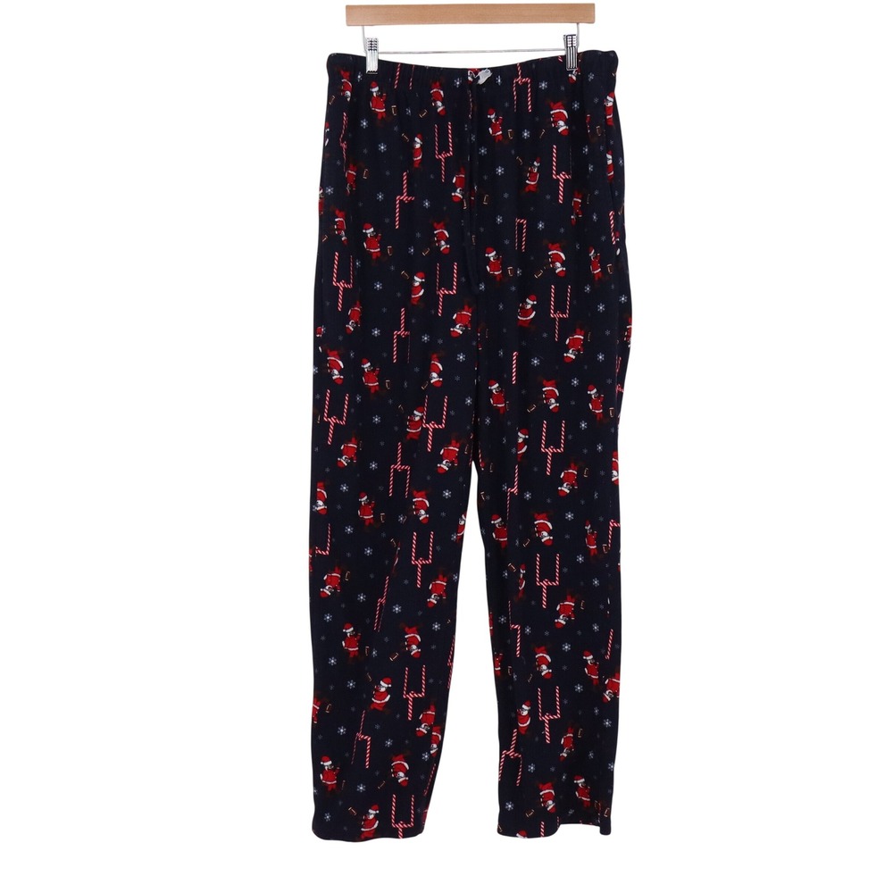 Club Room Pajama Pants Mens XL Santa Football Navy Blue Holiday Fleece Excellent